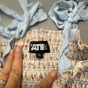 Katie J NYC Floral Smocked Top with Blue Ties